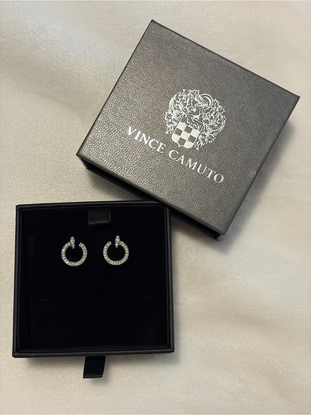 Vince Camuto Silver Crystal Open-Hoop Earrings